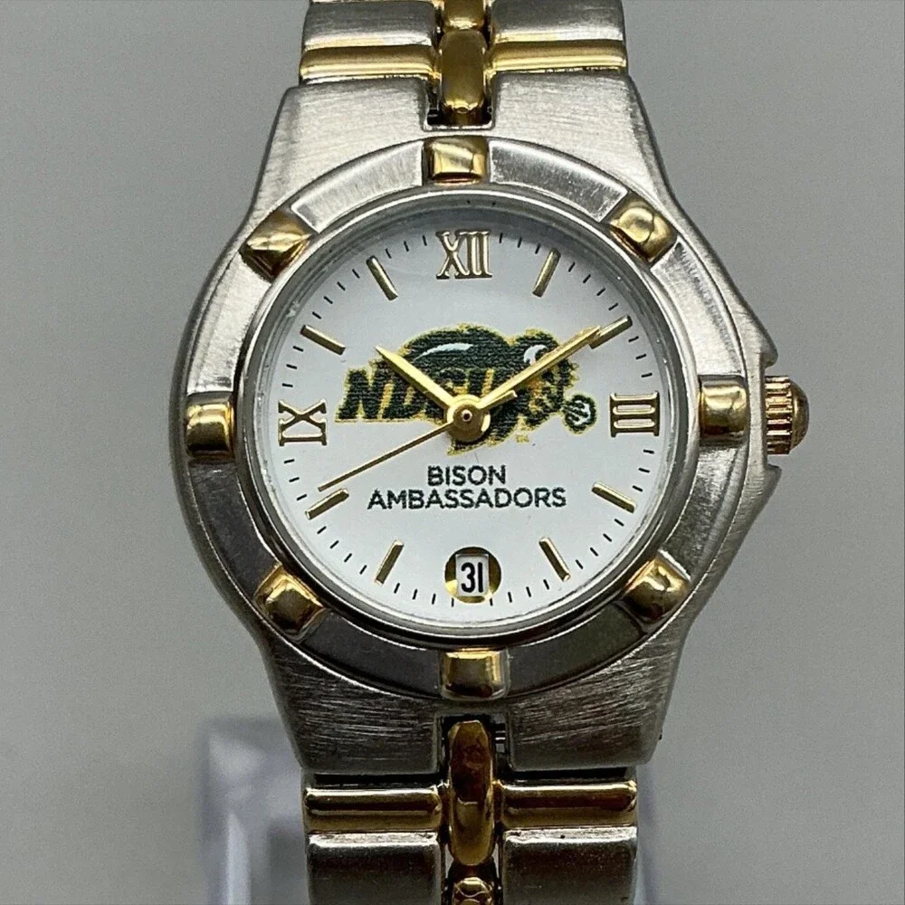 Womens Watch 26mm White Dial Two Tone Bison Ambassadors Date New Battery 7